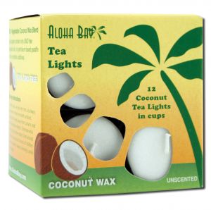 Aloha Bay Palm Wax CANDLEs - Unscented Tea Lights .7 oz 5 Hours White 12 pk