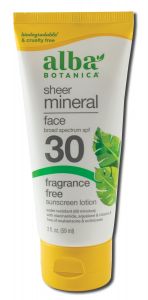 Alba Botanica - Sun Care Products Sheer Mineral Face Fragrance Free SPF30 LOTION 2 oz
