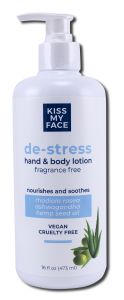 Kiss My Face - Moisturizers De-Stress Hand and Body LOTION Fragrance Free 16 oz