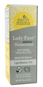 Earth Mama Organics - SUNSCREENs Lady Face Mineral SUNSCREEN Face Stick SPF 40 Light\/Med Tint .74 o