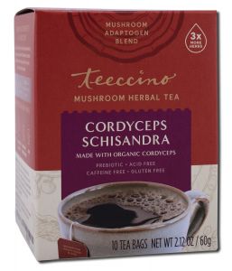 Teeccino - Mushroom Adaptogen Herbal Tea Cordyceps Schisandra 10 ct Tea Bag Box
