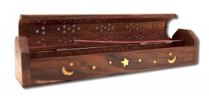 Prabhujis Gifts - INCENSE Burners Wooden Burner with Storage - Natural Moon and Stars