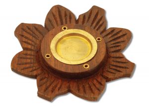 ''Prabhujis GIFTS - Incense Burners Wooden Round Plate Lotus 4''''