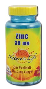 Natures Life - VITAMINS & Minerals Zinc 30 mg Picolinate 30 mg 100 ct